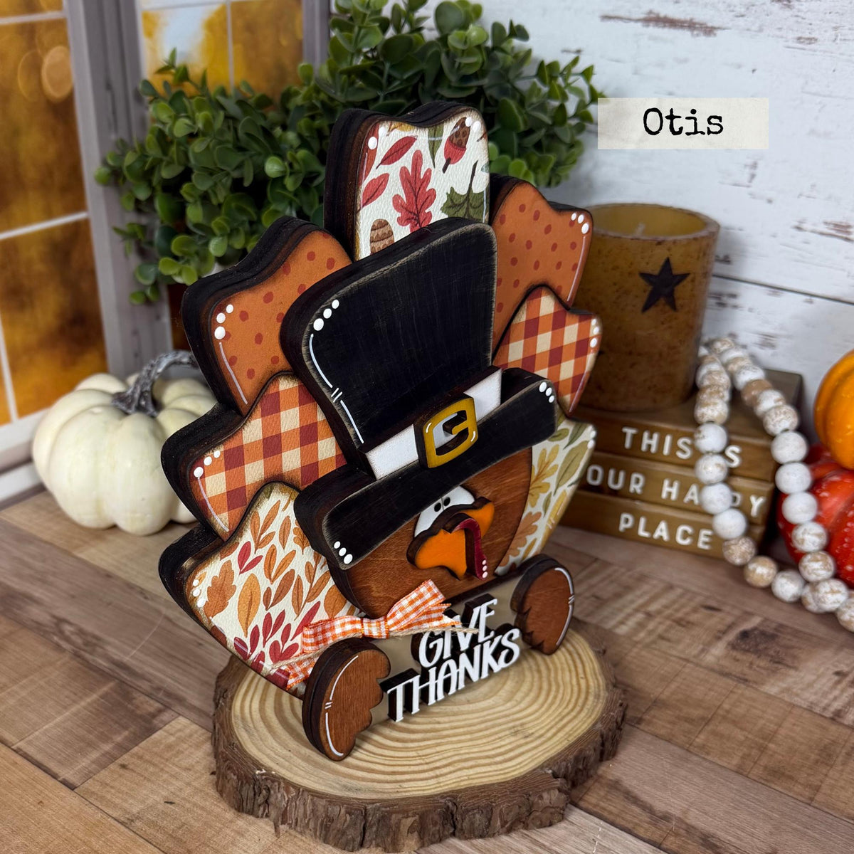 Handmade Wooden Thanksgiving Turkey With Give Thanks Sign