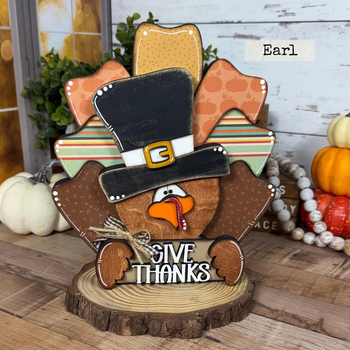 Handmade Wooden Thanksgiving Turkey With Give Thanks Sign