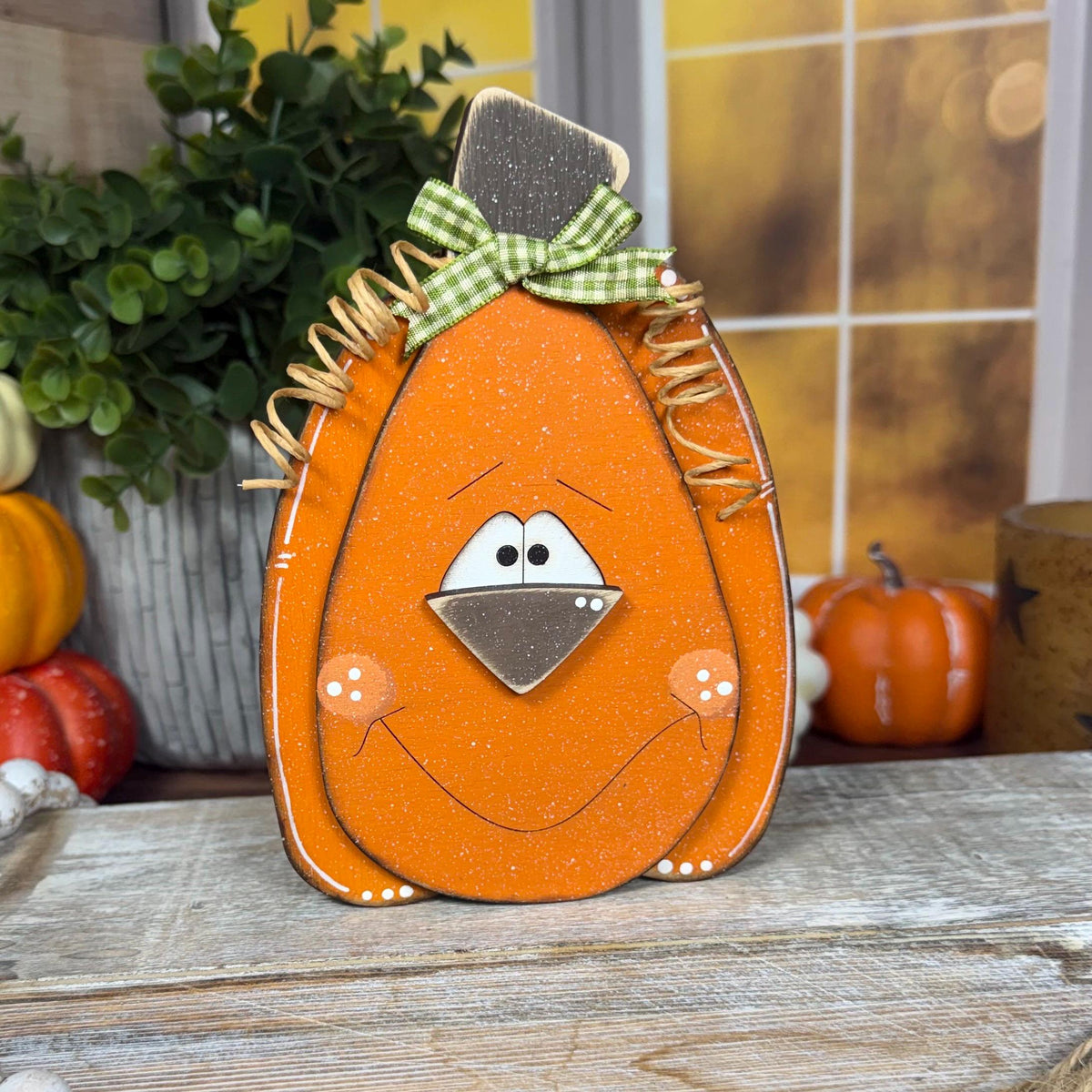Hand-Painted Wooden Pumpkins with Faces – Rustic Fall Shelf Decor