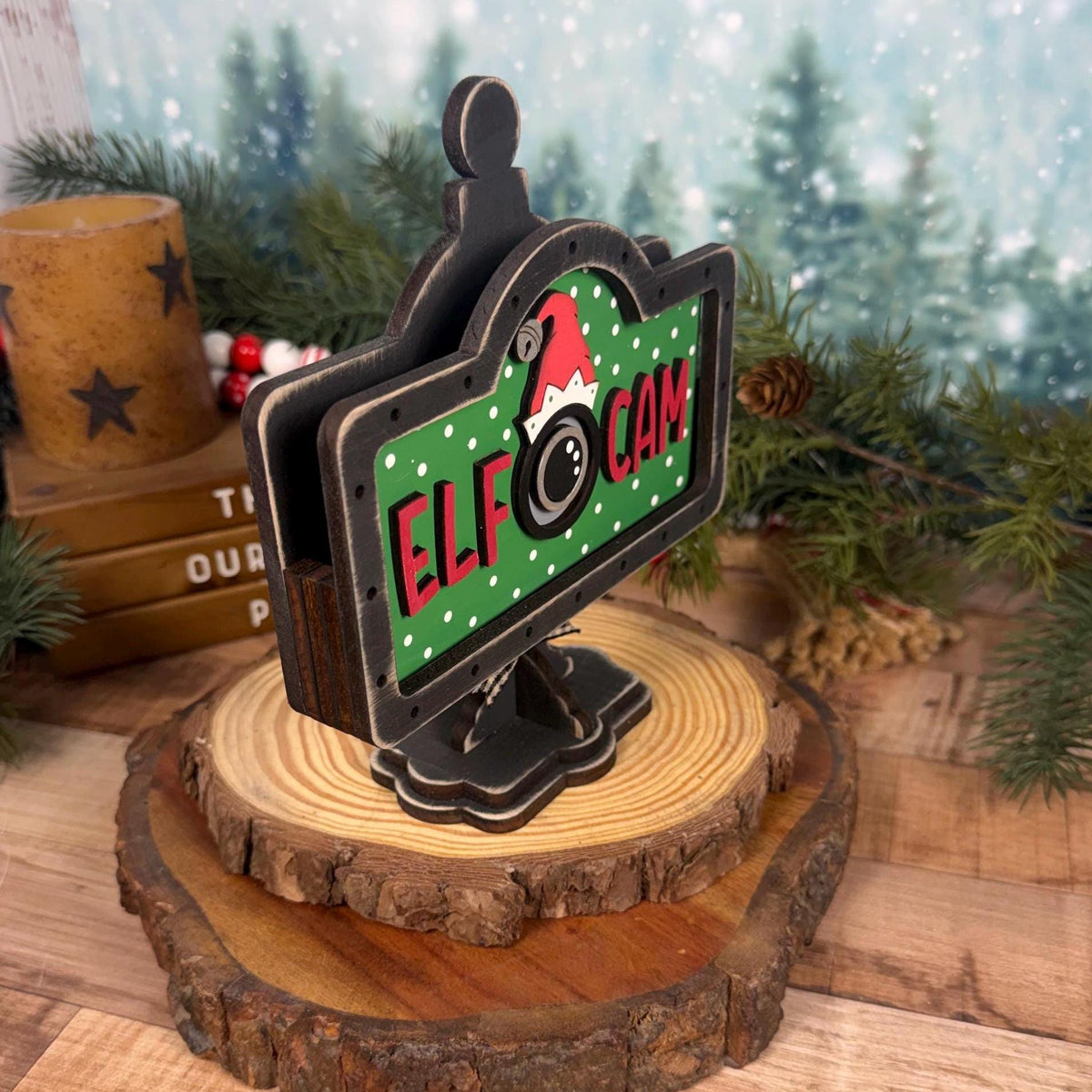 Rustic Elf Cam Interchangeable Christmas Sign