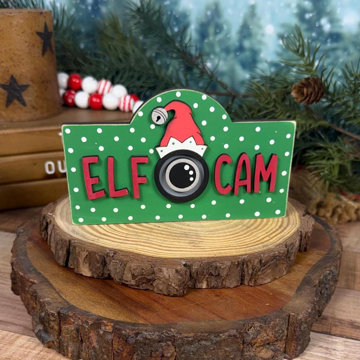 Rustic Elf Cam Interchangeable Christmas Sign