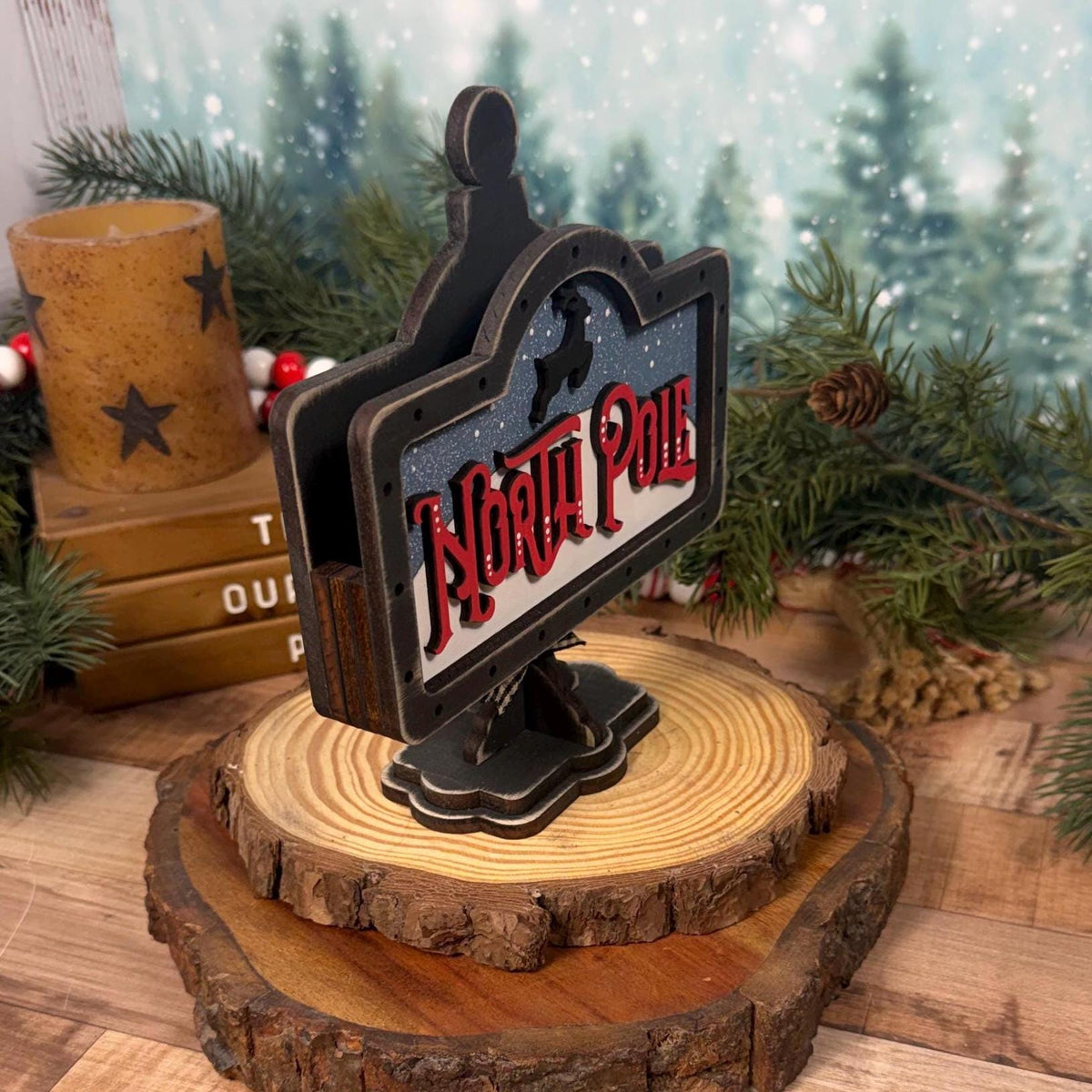 Rustic North Pole Interchangeable Mini Sign for Christmas