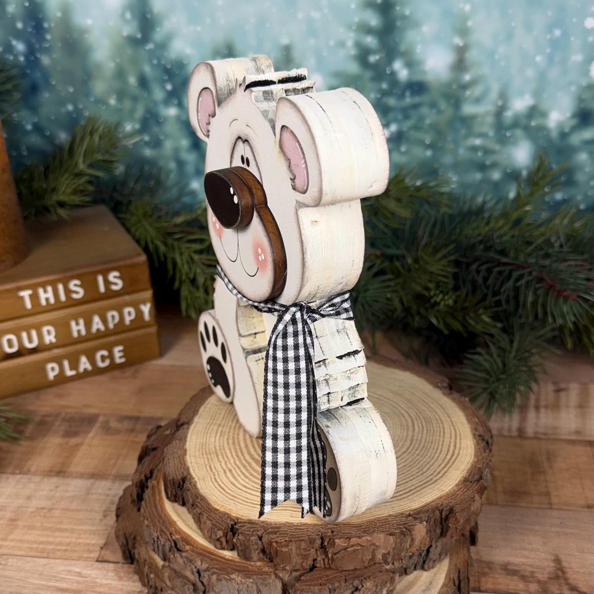 Polar Bear Shelf Sitter, Chunky Wooden Winter Decor, Hand Painted Christmas Bear