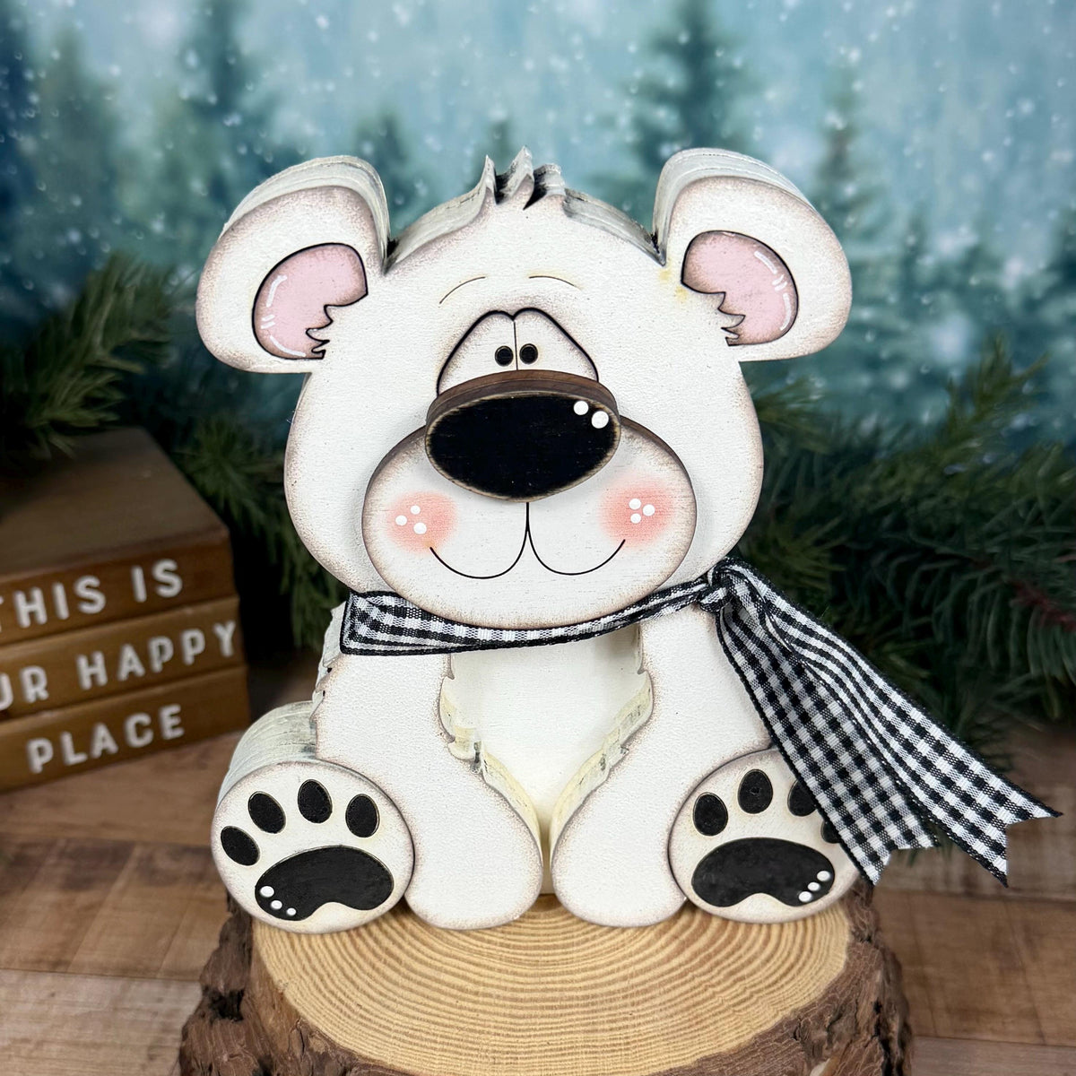 Polar Bear Shelf Sitter, Chunky Wooden Winter Decor, Hand Painted Christmas Bear