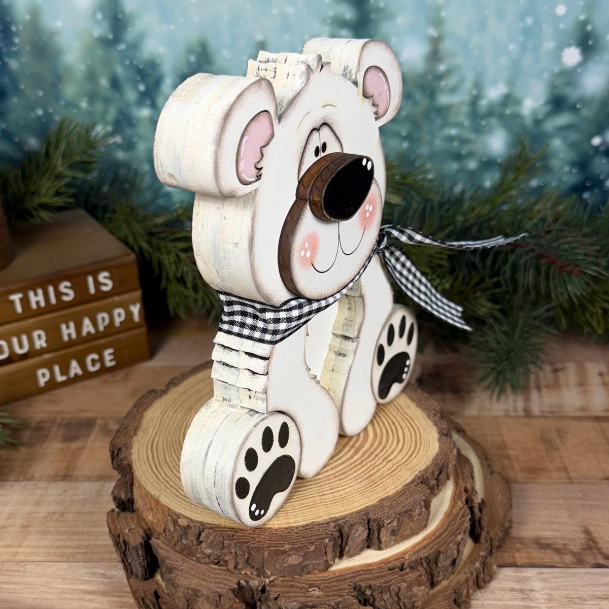 Polar Bear Shelf Sitter, Chunky Wooden Winter Decor, Hand Painted Christmas Bear