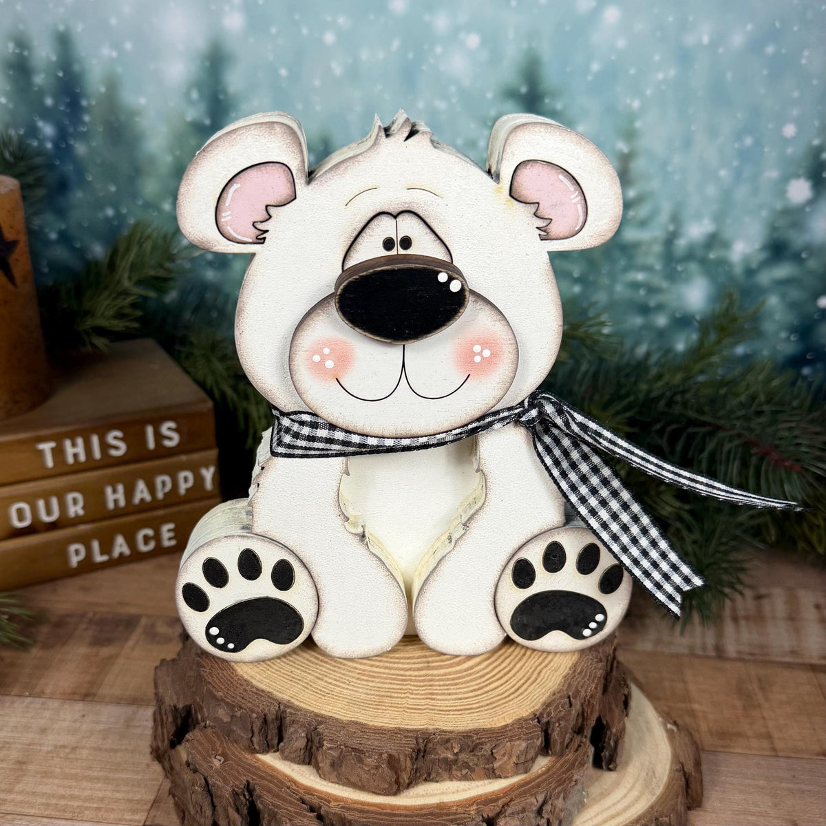 Polar Bear Shelf Sitter, Chunky Wooden Winter Decor, Hand Painted Christmas Bear