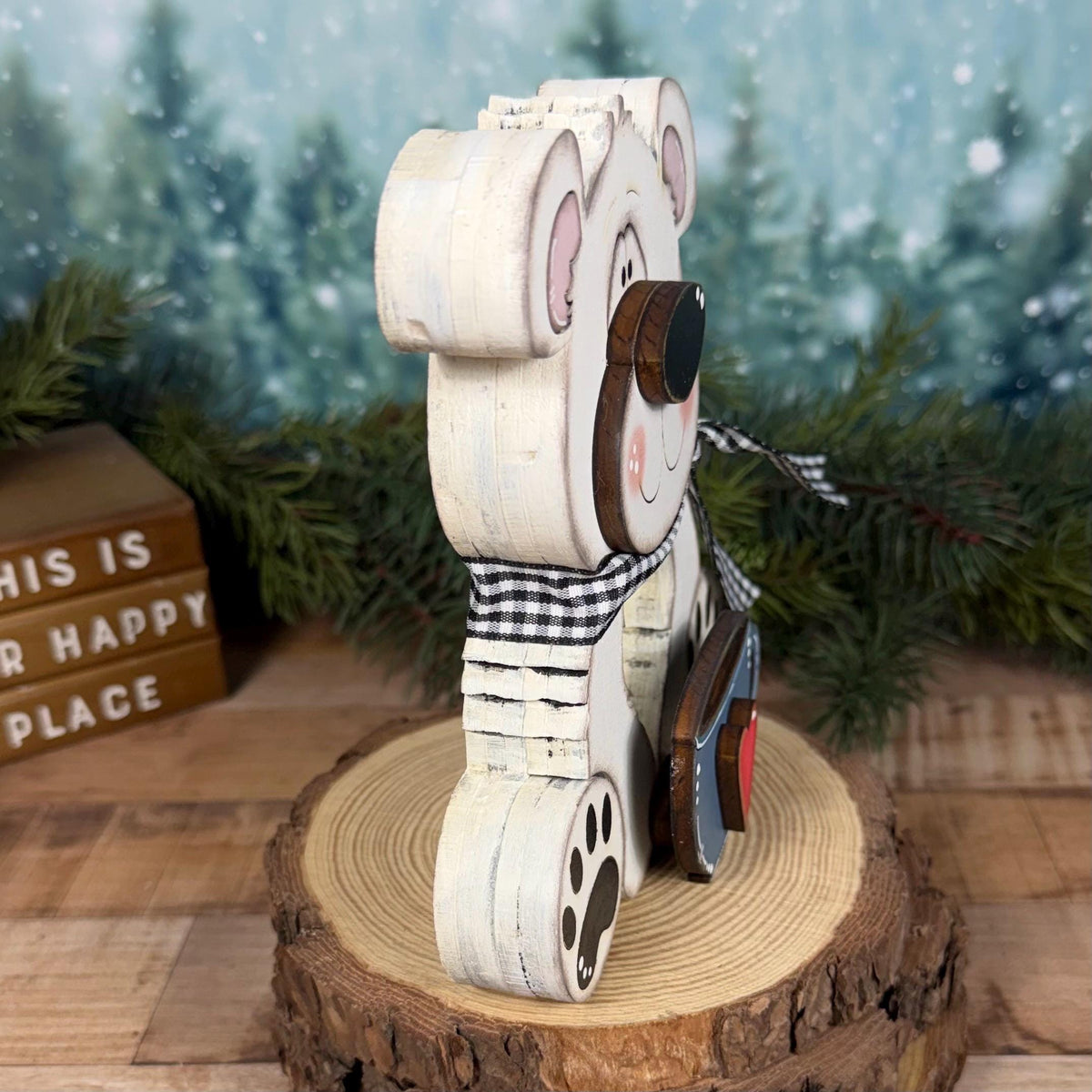 Interchangeable Polar Bear Shelf Sitter, Wooden Winter Bear, Magnetic Seasonal Decor, Christmas Bear