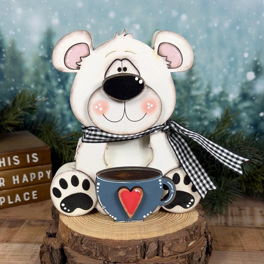 Interchangeable Polar Bear Shelf Sitter, Wooden Winter Bear, Magnetic Seasonal Decor, Christmas Bear
