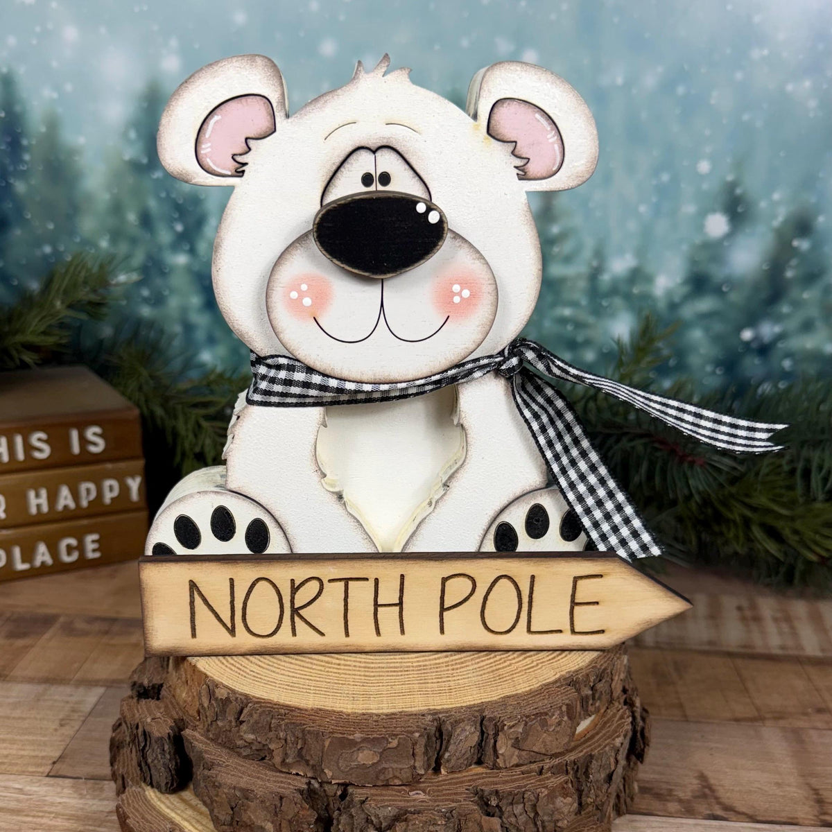 Interchangeable Polar Bear Shelf Sitter, Wooden Winter Bear, Magnetic Seasonal Decor, Christmas Bear