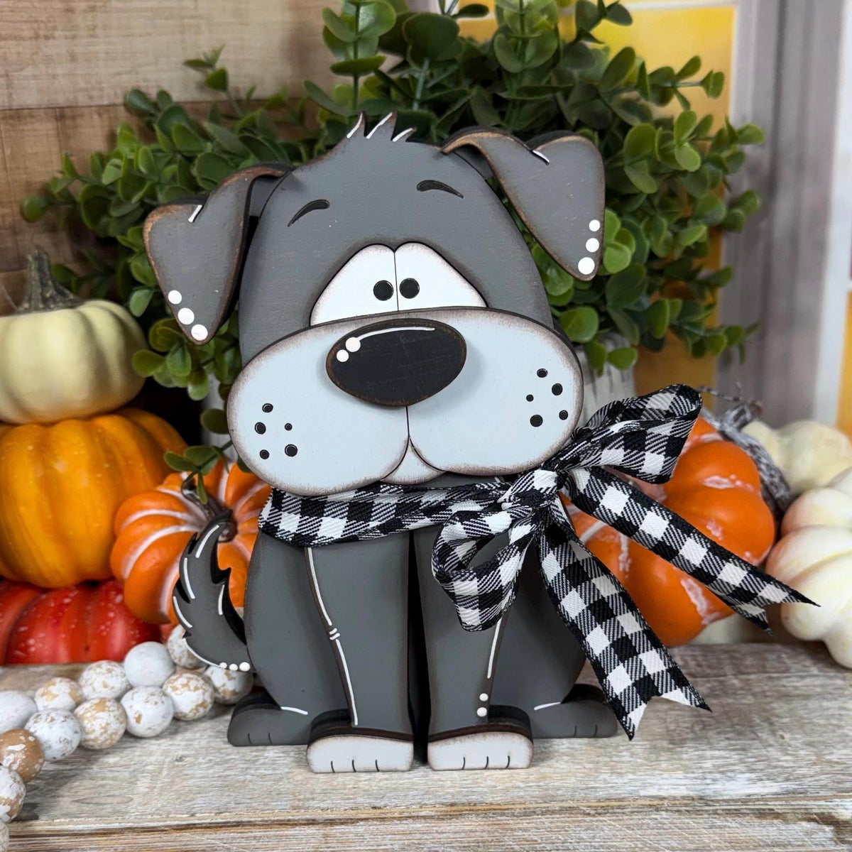 Adorable Hand Painted Wooden Brown Dog Shelf Sitter