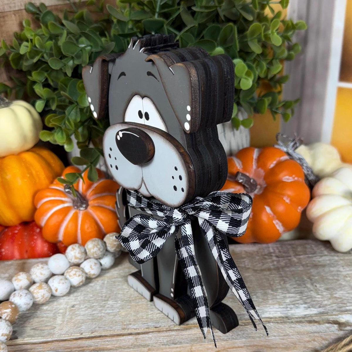 Adorable Hand Painted Wooden Brown Dog Shelf Sitter