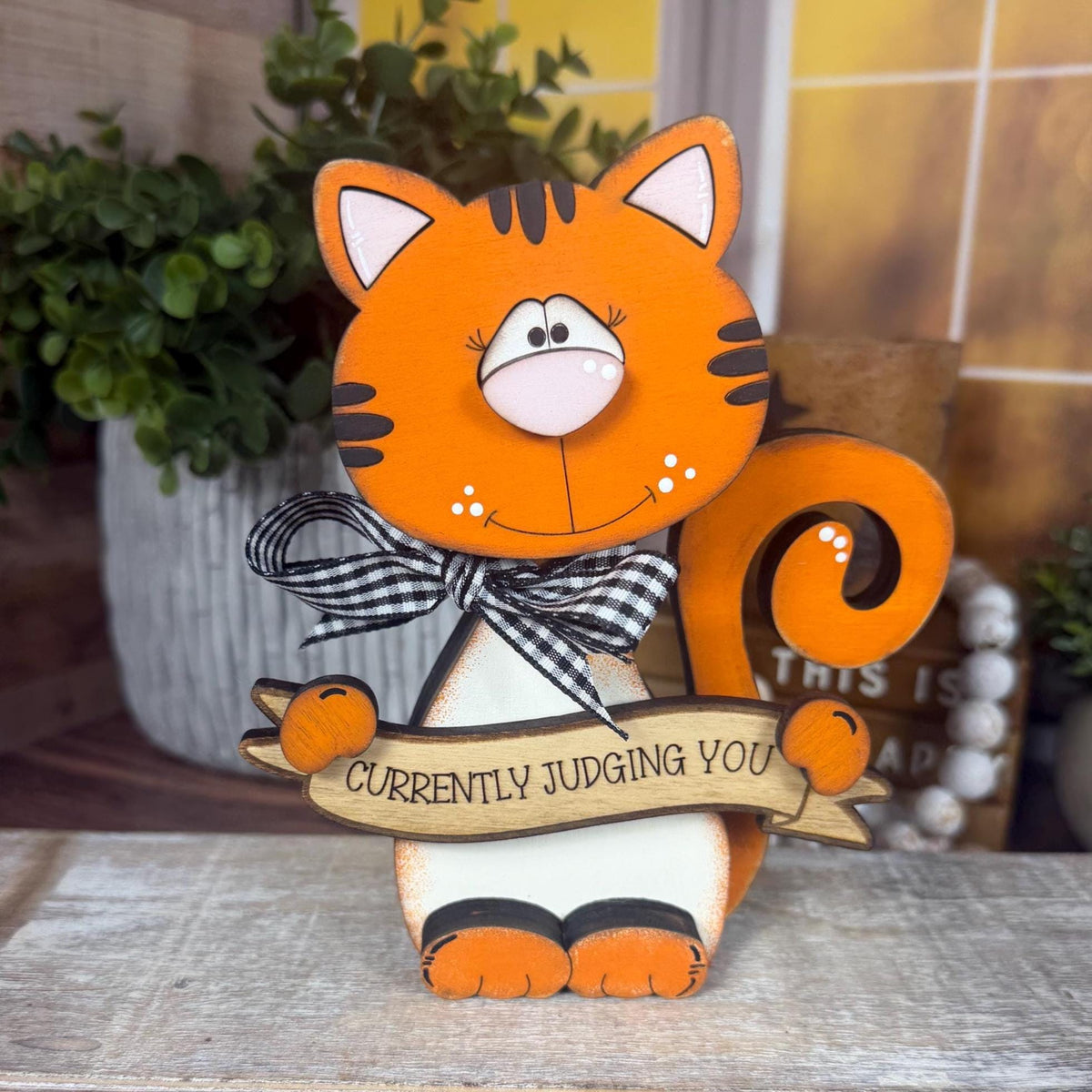 Cat Lover Gift, Personalized Wooden Shelf Sitter, Interchangeable Funny Home Decor, Black or Orange Cat Gift