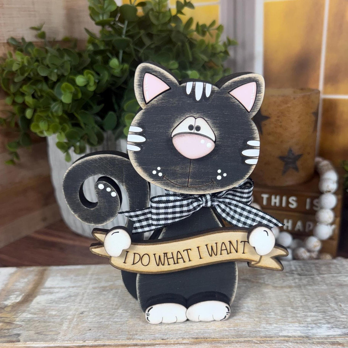 Cat Lover Gift, Personalized Wooden Shelf Sitter, Interchangeable Funny Home Decor, Black or Orange Cat Gift