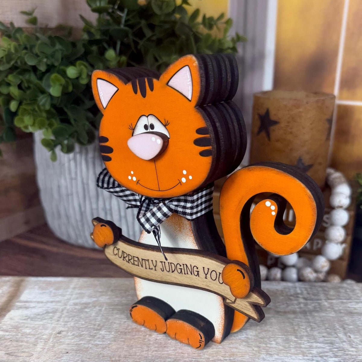Cat Lover Gift, Personalized Wooden Shelf Sitter, Interchangeable Funny Home Decor, Black or Orange Cat Gift