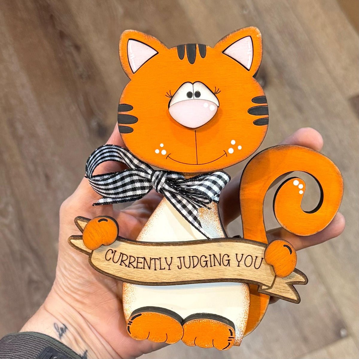 Cat Lover Gift, Personalized Wooden Shelf Sitter, Interchangeable Funny Home Decor, Black or Orange Cat Gift