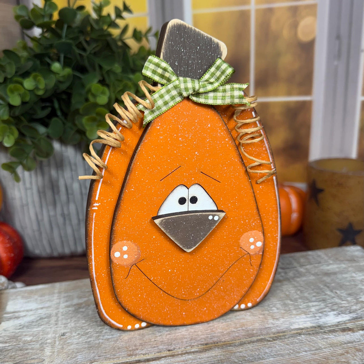 Hand-Painted Wooden Pumpkins with Faces – Rustic Fall Shelf Decor