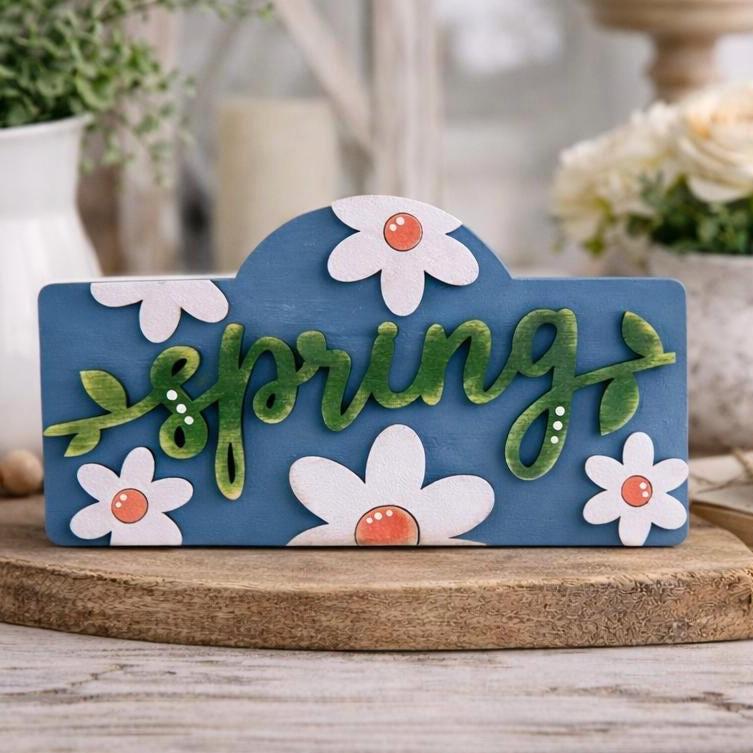 Interchangeable Seasonal Sign Starter Set, Wood Shelf Decor, Spring Summer Fall Winter Inserts, Tiered Tray Decor