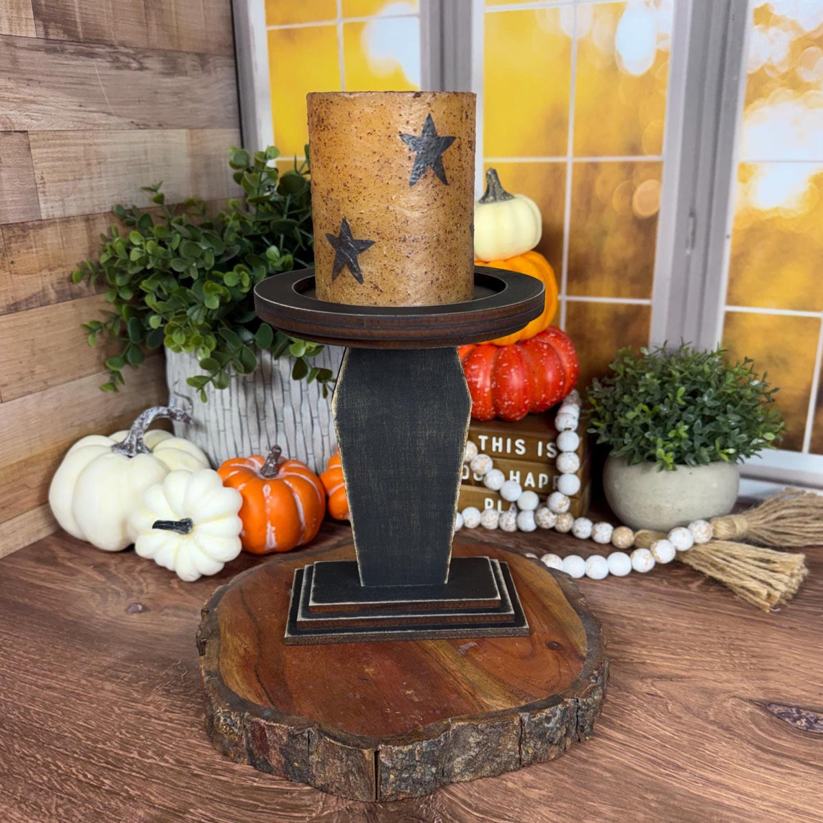 Vampire Candle Holder, Wood Halloween Candle Holder, Dracula Decor, Gothic Mantel Decor