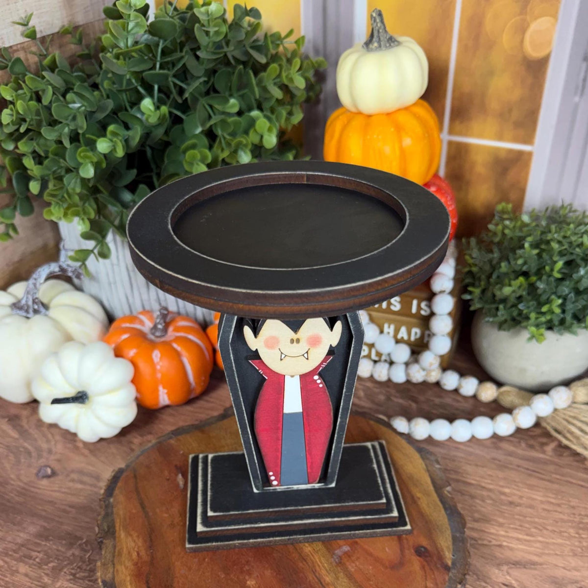 Vampire Candle Holder, Wood Halloween Candle Holder, Dracula Decor, Gothic Mantel Decor