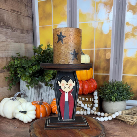 Vampire Candle Holder, Wood Halloween Candle Holder, Dracula Decor, Gothic Mantel Decor
