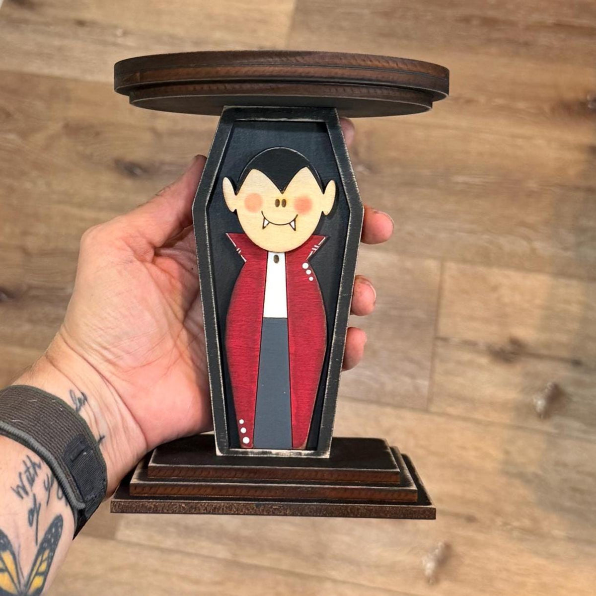 Vampire Candle Holder, Wood Halloween Candle Holder, Dracula Decor, Gothic Mantel Decor