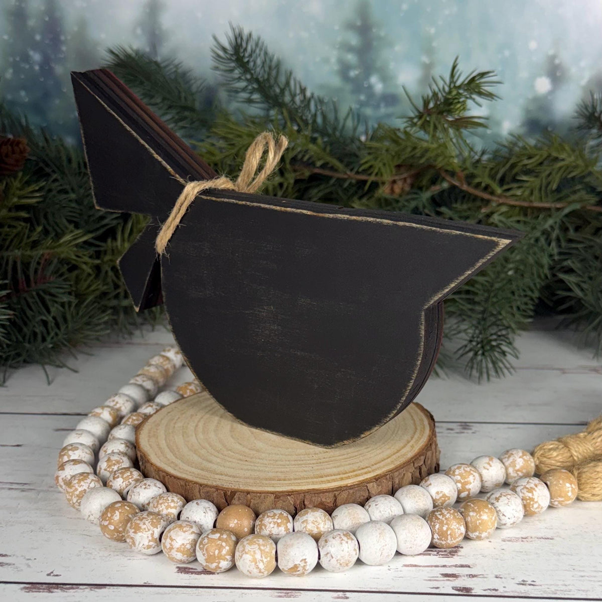 Wooden Cardinal for Christmas with "Merry" Wooden Tag – Perfect Holiday Accent!