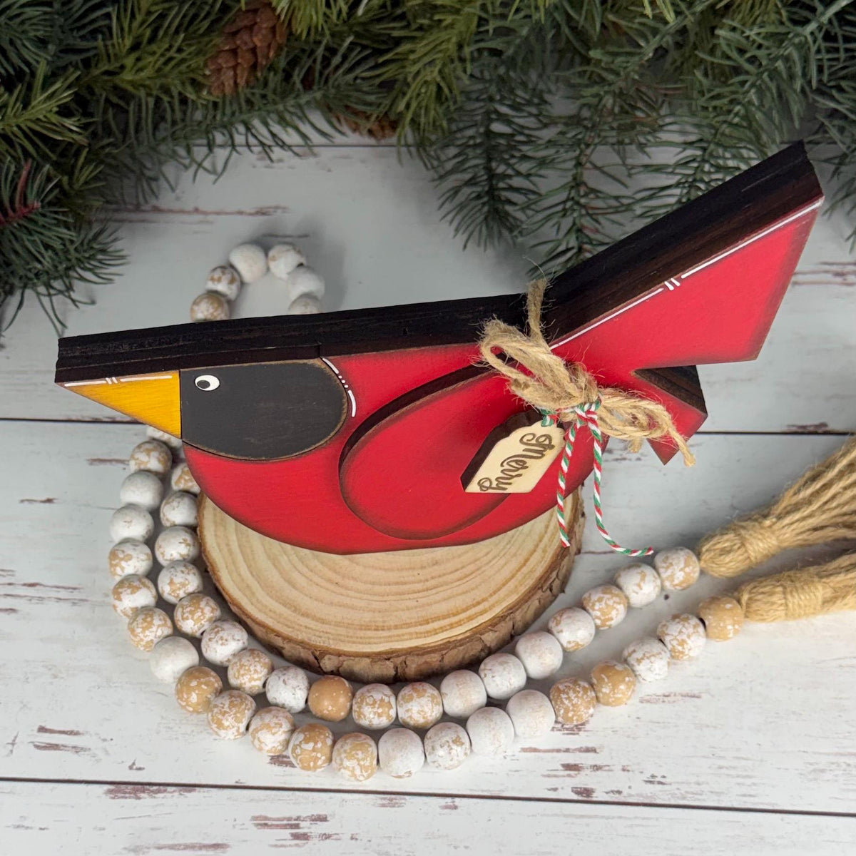Wooden Cardinal for Christmas with "Merry" Wooden Tag – Perfect Holiday Accent!
