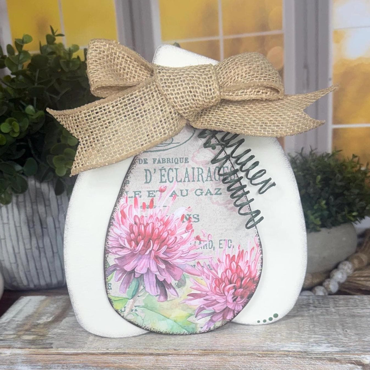 Vintage Floral Wooden Pumpkins - Handmade Fall Shelf Decor