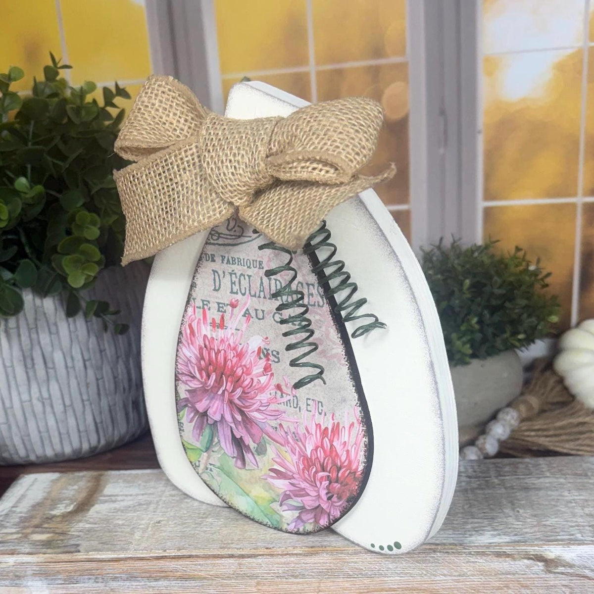 Vintage Floral Wooden Pumpkins - Handmade Fall Shelf Decor