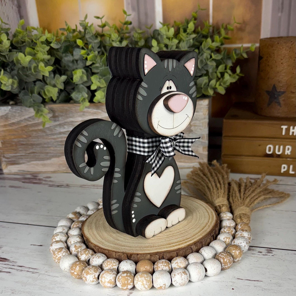 Chunky Wooden Cat Shelf Sitter, Personalized Cat Decor