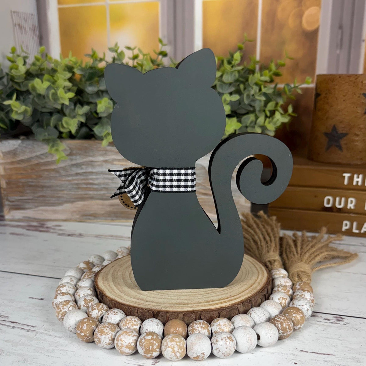 Chunky Wooden Cat Shelf Sitter, Personalized Cat Decor