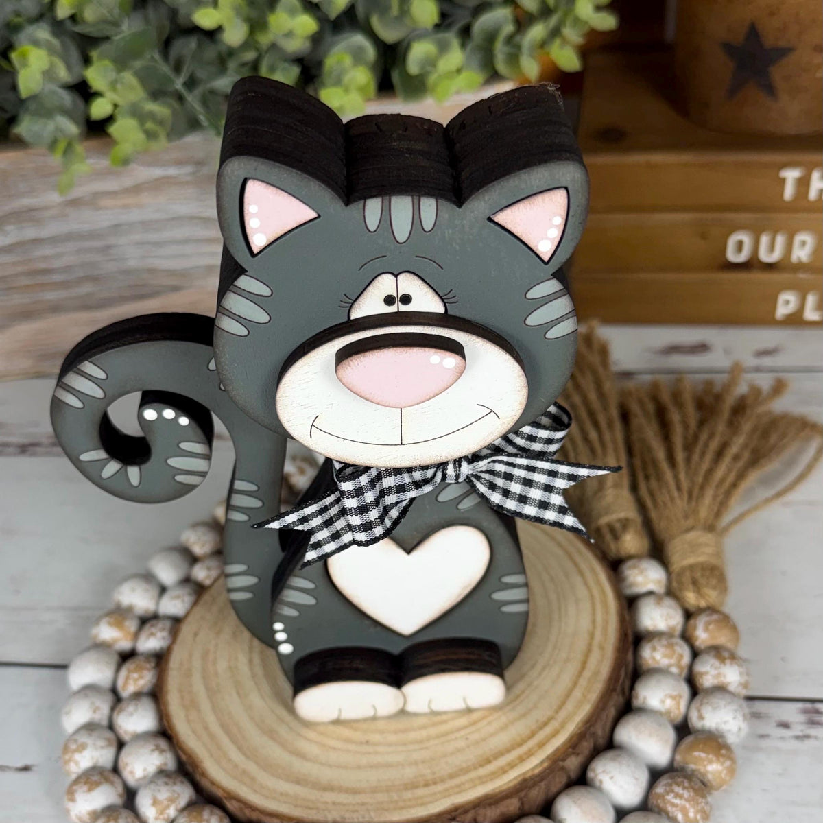 Chunky Wooden Cat Shelf Sitter, Personalized Cat Decor