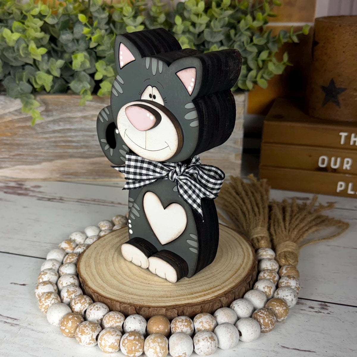 Chunky Wooden Cat Shelf Sitter, Personalized Cat Decor
