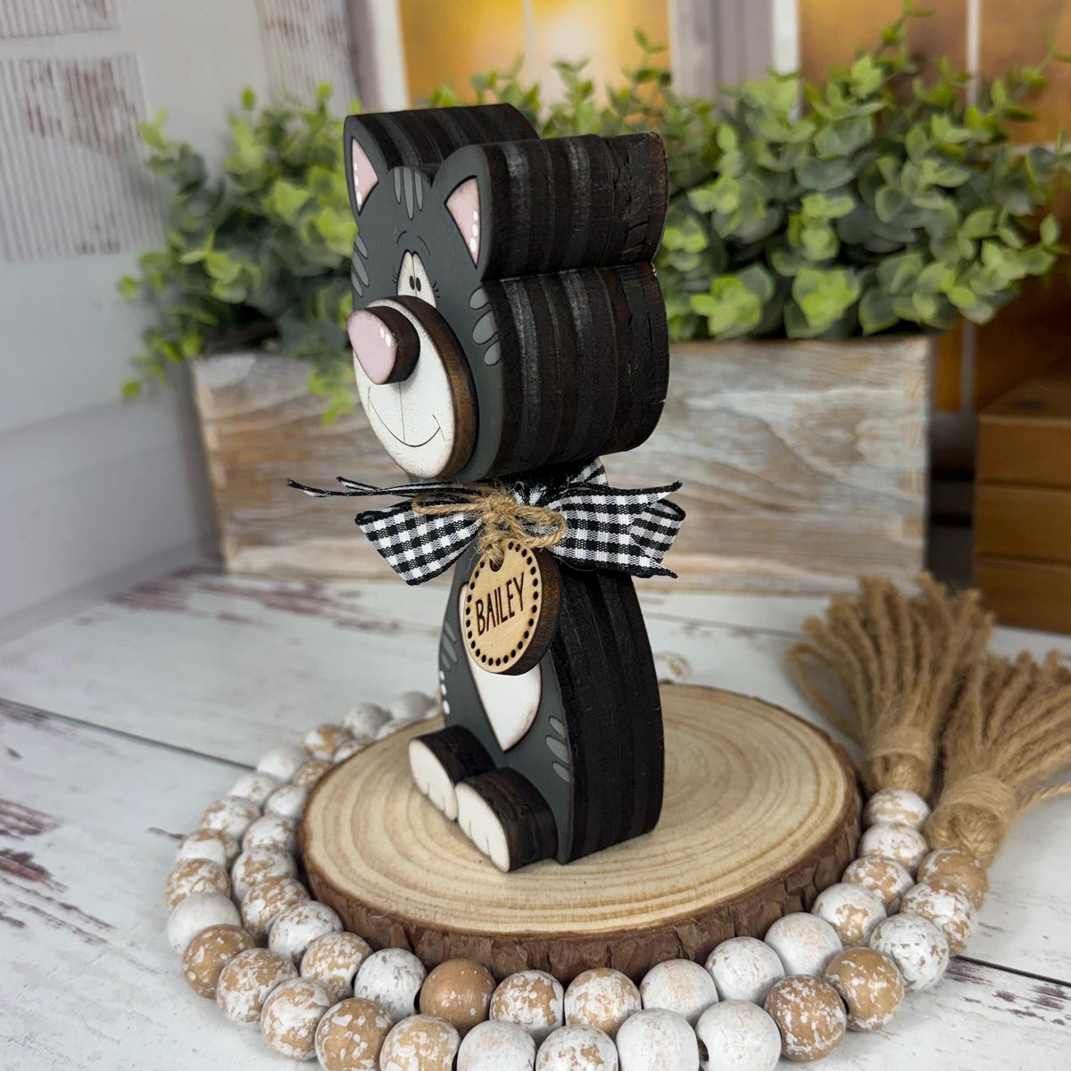 Chunky Wooden Cat Shelf Sitter, Personalized Cat Decor