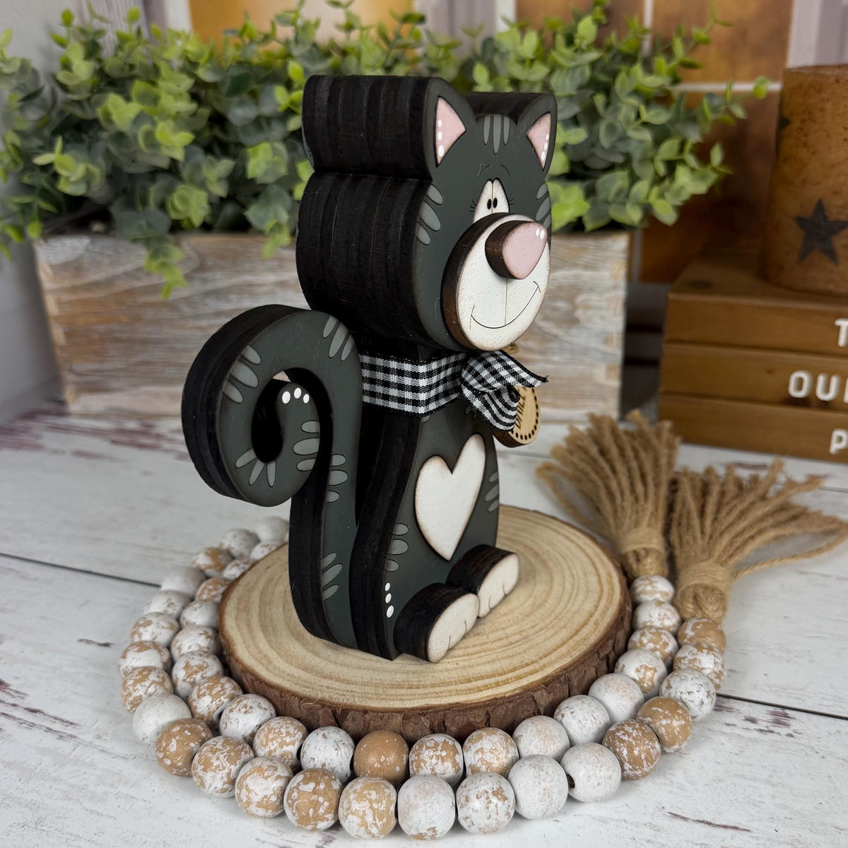 Chunky Wooden Cat Shelf Sitter, Personalized Cat Decor