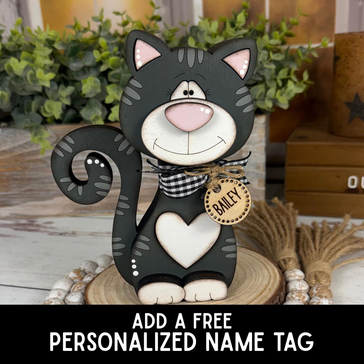 Chunky Wooden Cat Shelf Sitter, Personalized Cat Decor