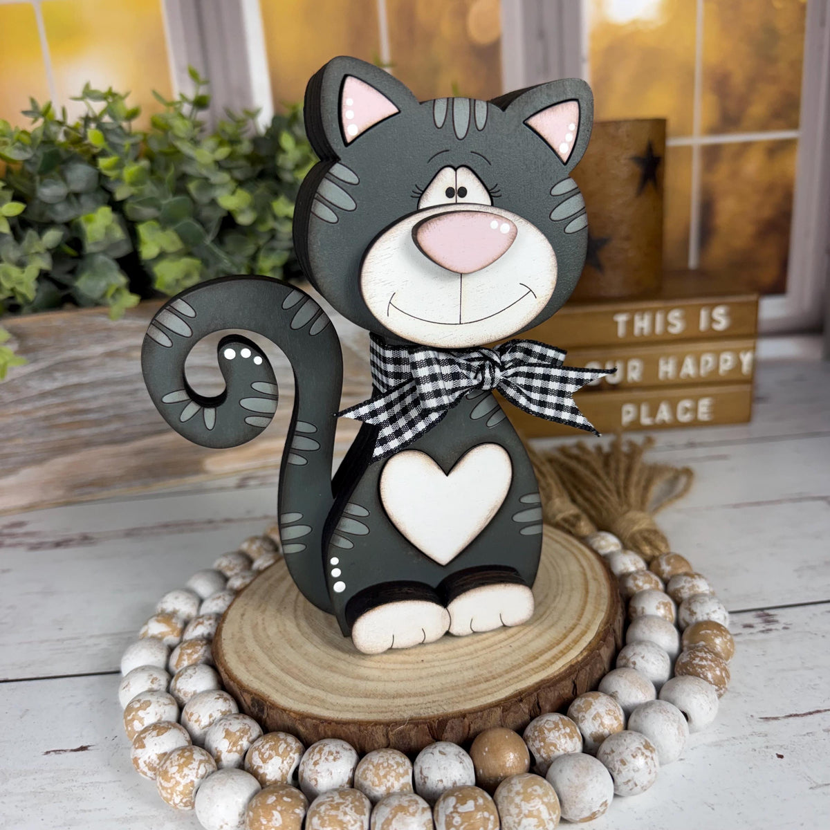 Chunky Wooden Cat Shelf Sitter, Personalized Cat Decor
