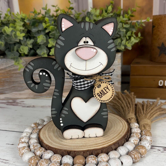 Chunky Wooden Cat Shelf Sitter, Personalized Cat Decor