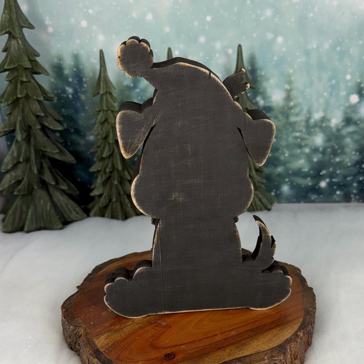 Hanukkah Dog Shelf Sitter, Wooden Dog Decor with Menorah or Dreidel, Handmade Jewish Holiday Decoration
