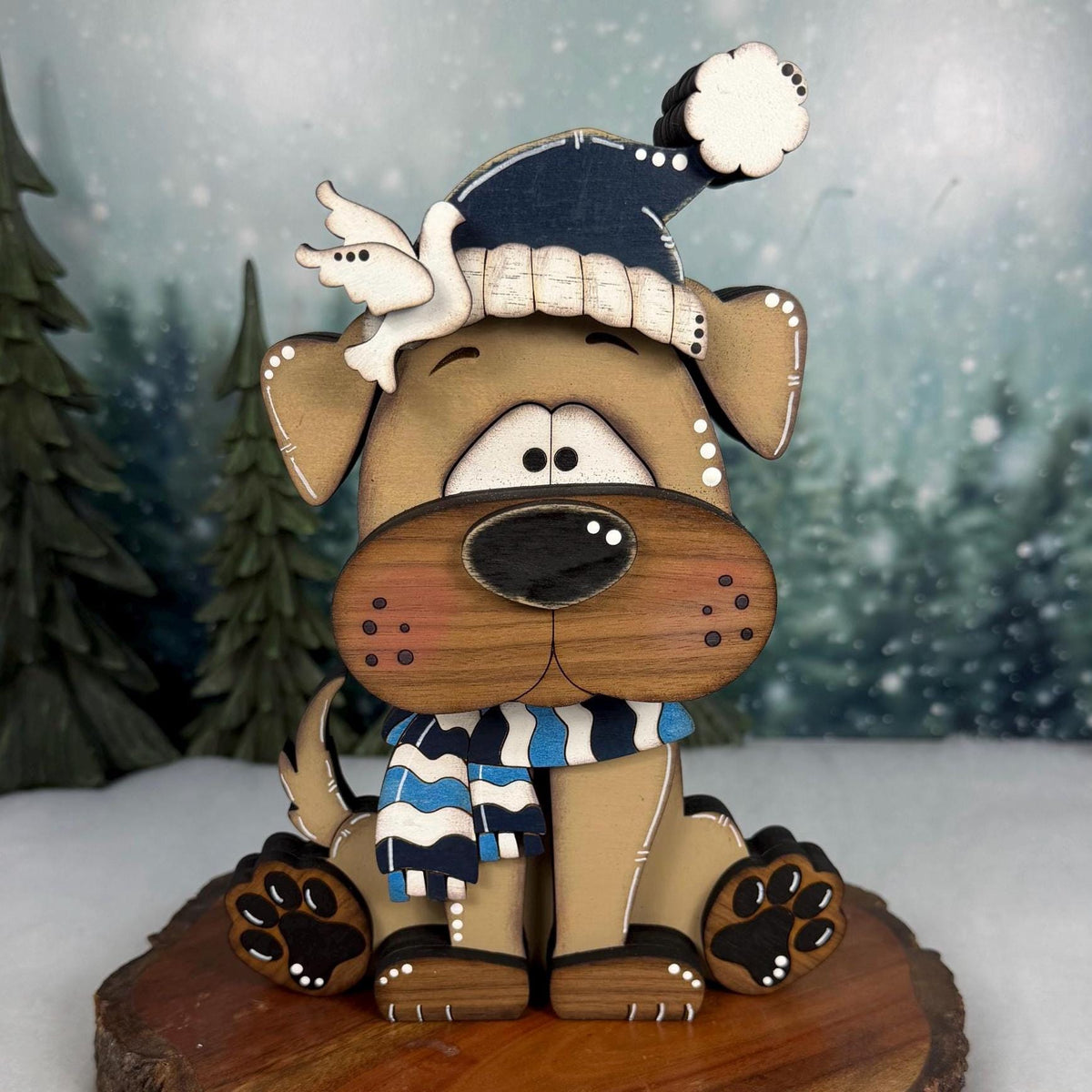 Hanukkah Dog Shelf Sitter, Wooden Dog Decor with Menorah or Dreidel, Handmade Jewish Holiday Decoration