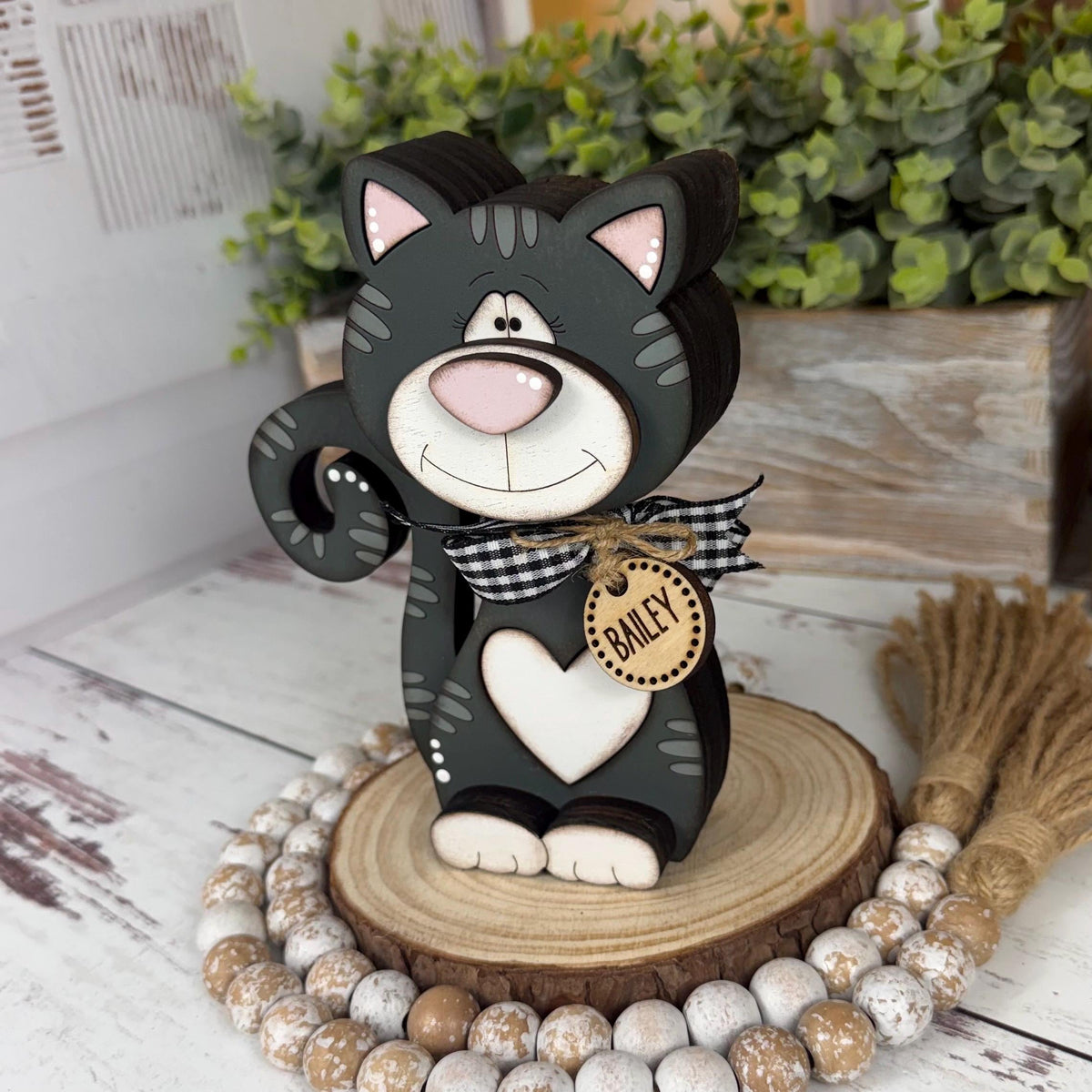 Chunky Wooden Cat Shelf Sitter, Personalized Cat Decor