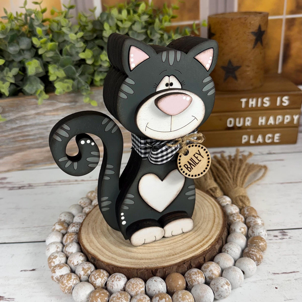 Chunky Wooden Cat Shelf Sitter, Personalized Cat Decor