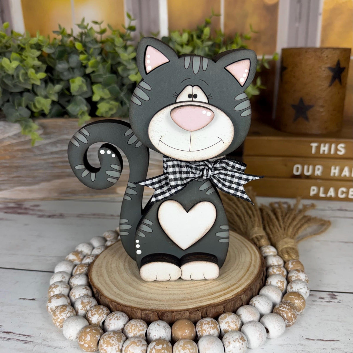 Chunky Wooden Cat Shelf Sitter, Personalized Cat Decor