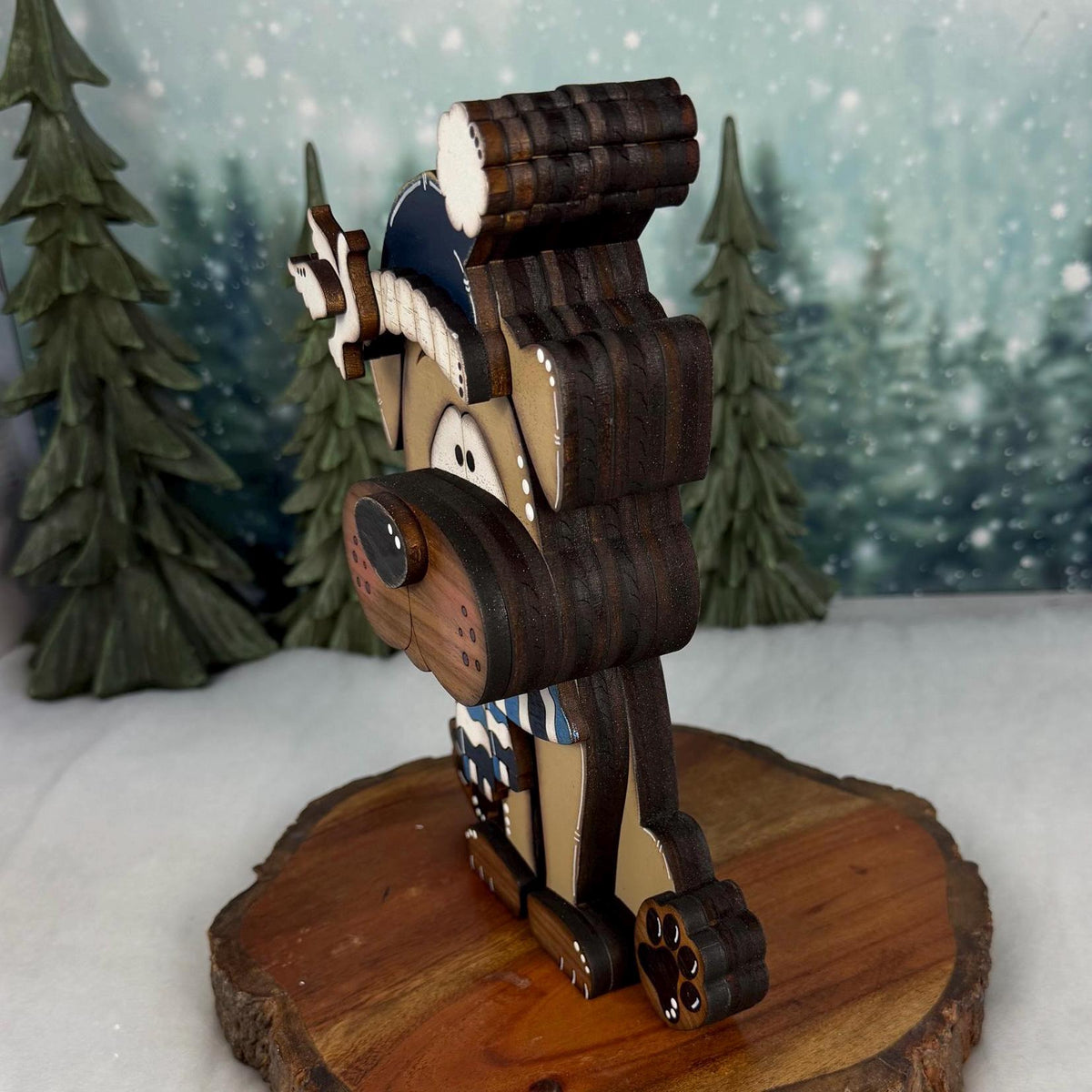 Hanukkah Dog Shelf Sitter, Wooden Dog Decor with Menorah or Dreidel, Handmade Jewish Holiday Decoration
