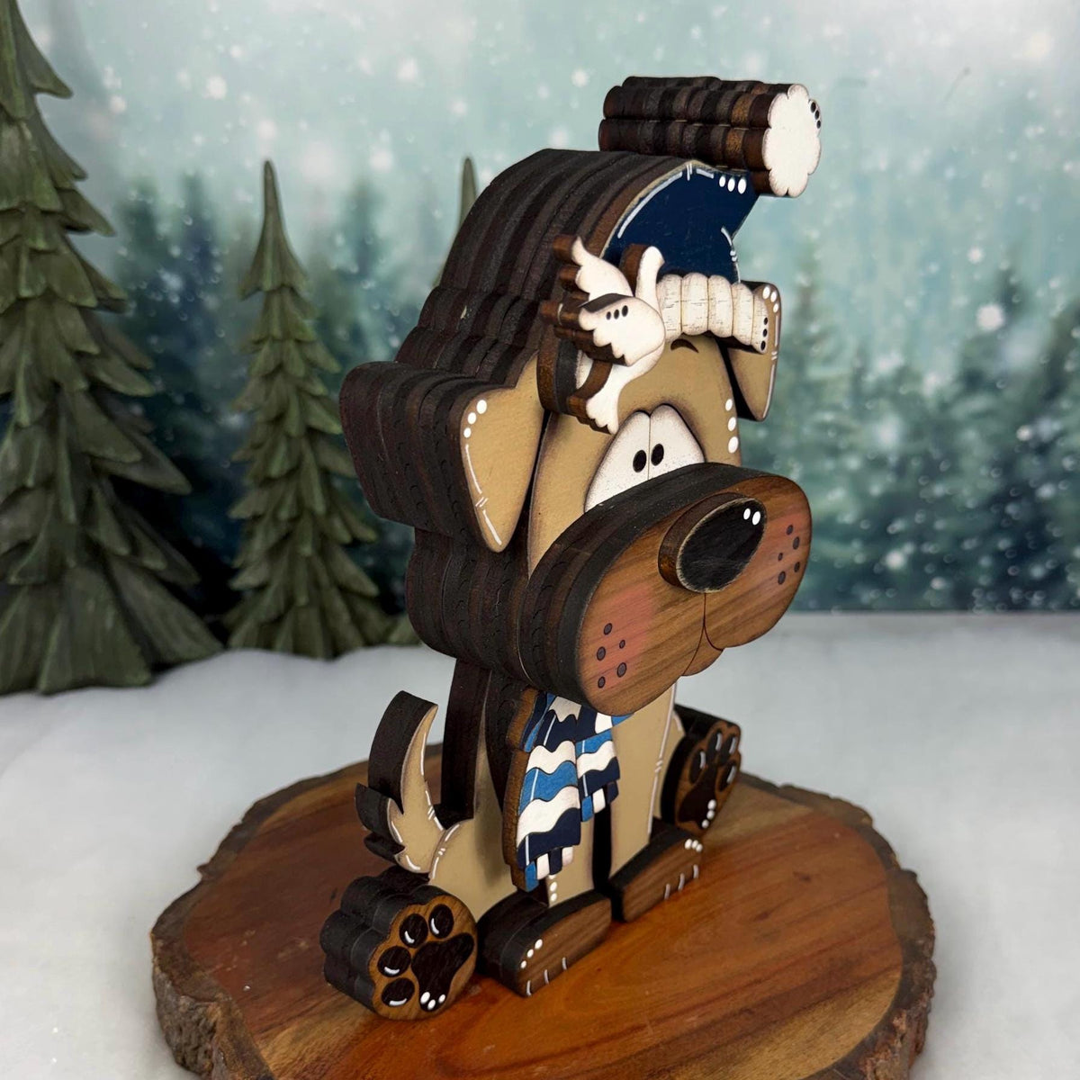Hanukkah Dog Shelf Sitter, Wooden Dog Decor with Menorah or Dreidel, Handmade Jewish Holiday Decoration