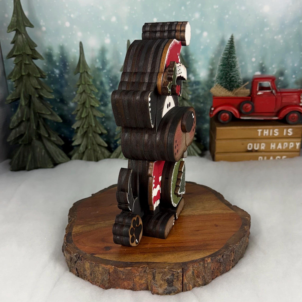 Christmas Dog Shelf Sitter | Hand-Painted Chunky Wooden Holiday Decor