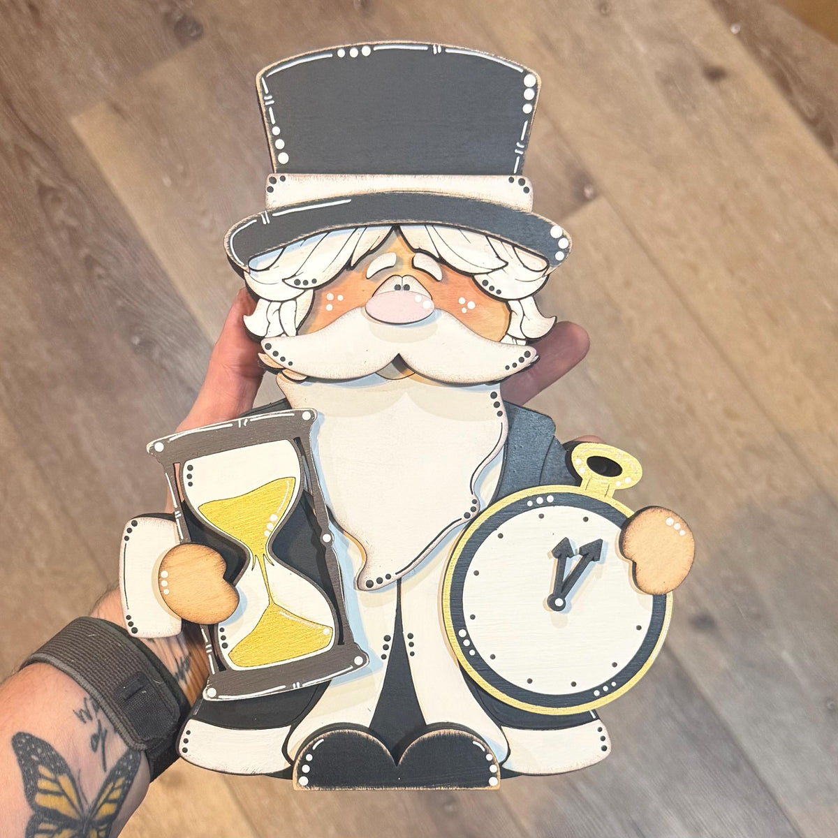 Father Time Wooden Shelf Sitter, Hand Painted New Year Centerpiece, Rustic Holiday Decor