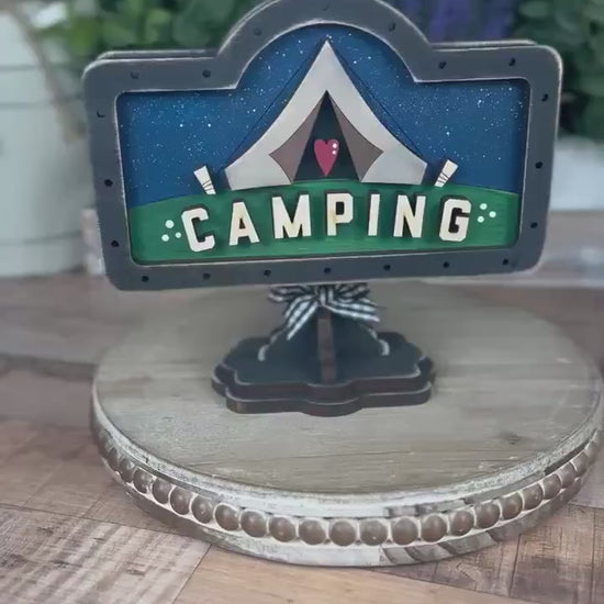 Rustic Camping Mini Table Sign: Farmhouse Tiered Tray Decor