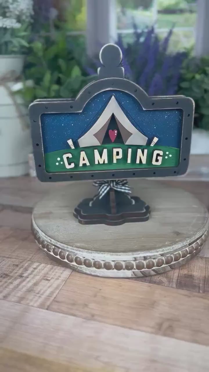 Rustic Camping Mini Table Sign: Farmhouse Tiered Tray Decor