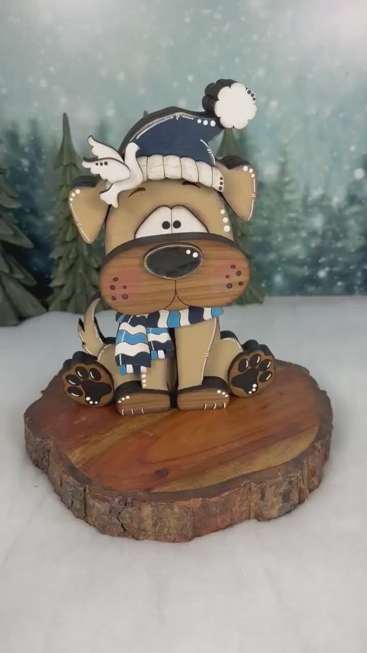 Hanukkah Dog Shelf Sitter, Wooden Dog Decor with Menorah or Dreidel, Handmade Jewish Holiday Decoration